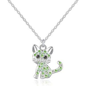 925 Sterling Silver Girls Peridot Birthstone Necklace For Cat Lover Women Girls